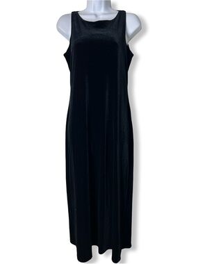90s Goth DJ Int’l Black Velvet Maxi Tank Dress Pullover Stretch VTG Sz M
